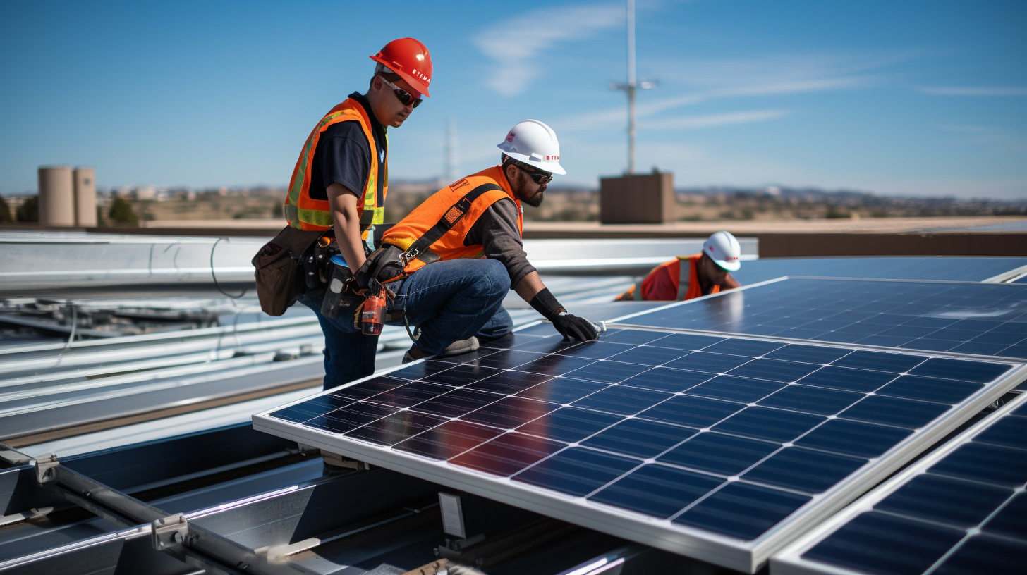 Lapeyre Construction team performing a solar panel installation